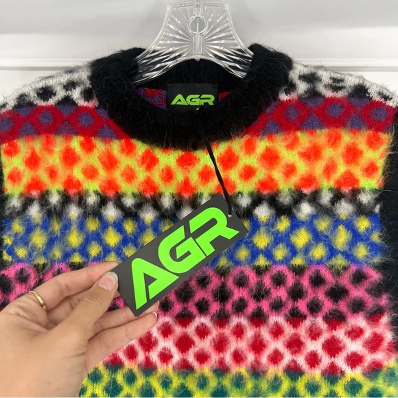 AGR Argyle Knit Colorful Sleeveless Mohair Mini Sweater Vest Dress Small NWT - Picture 3 of 9